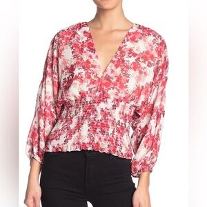 WAYF Floral Smoked Bottom Blouse